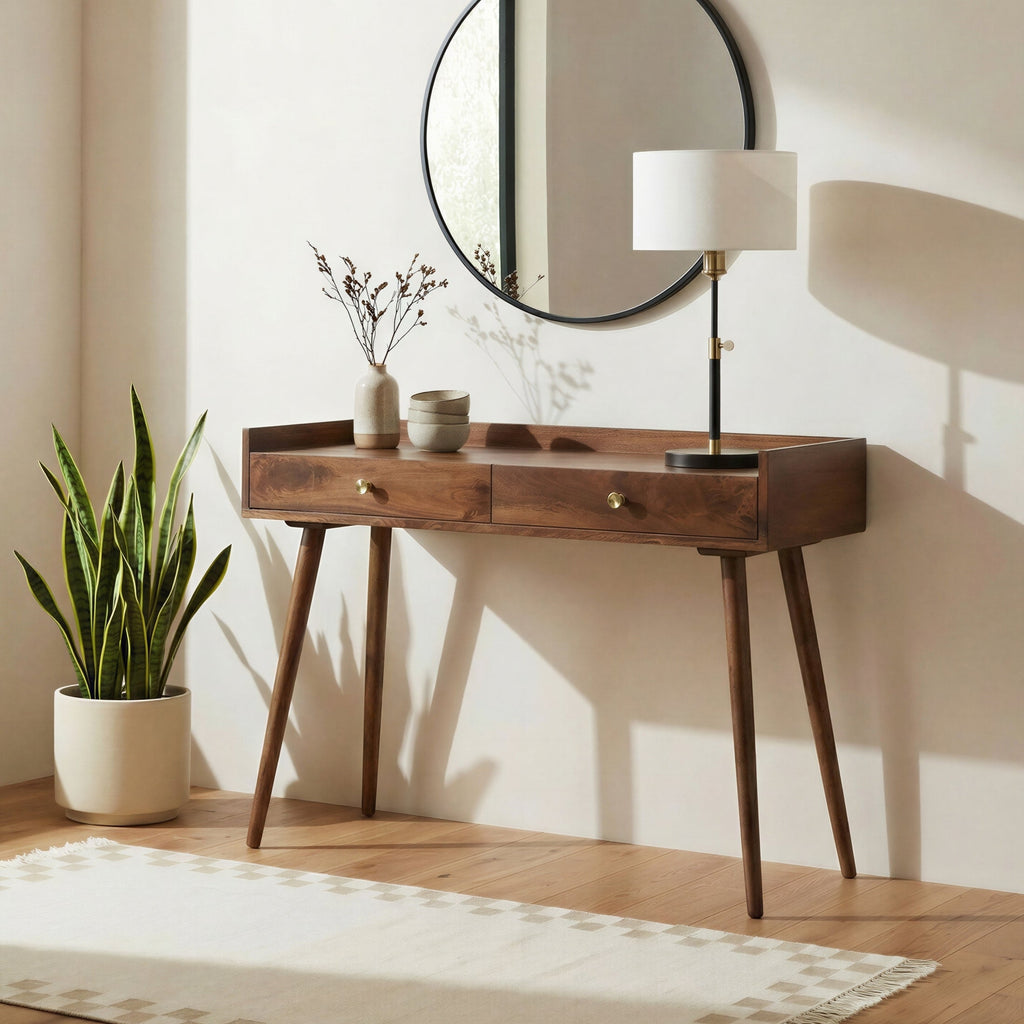 Vinson Rectangle Walnut Wood 2 Drawer Console Table — image 1