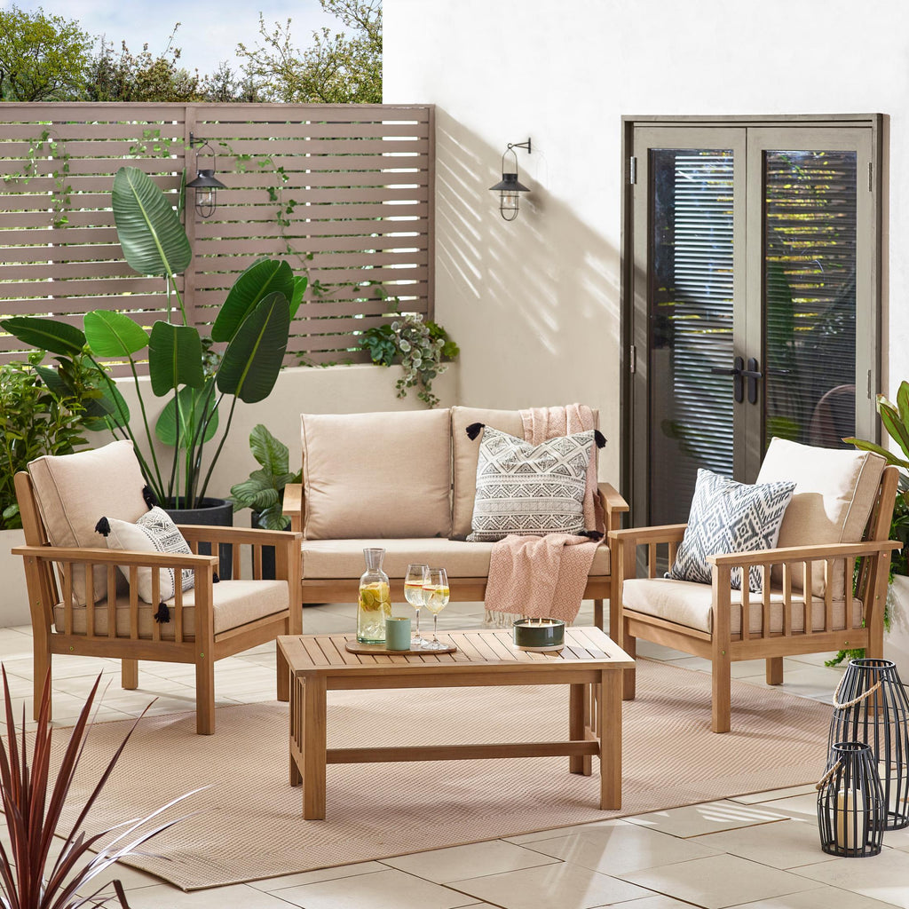 Vitur Wood & Cream 4 Seat Garden Sofa & Chairs Set — image 1
