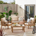 Vitur Wood & Cream 4 Seat Garden Sofa & Chairs Set — image 1