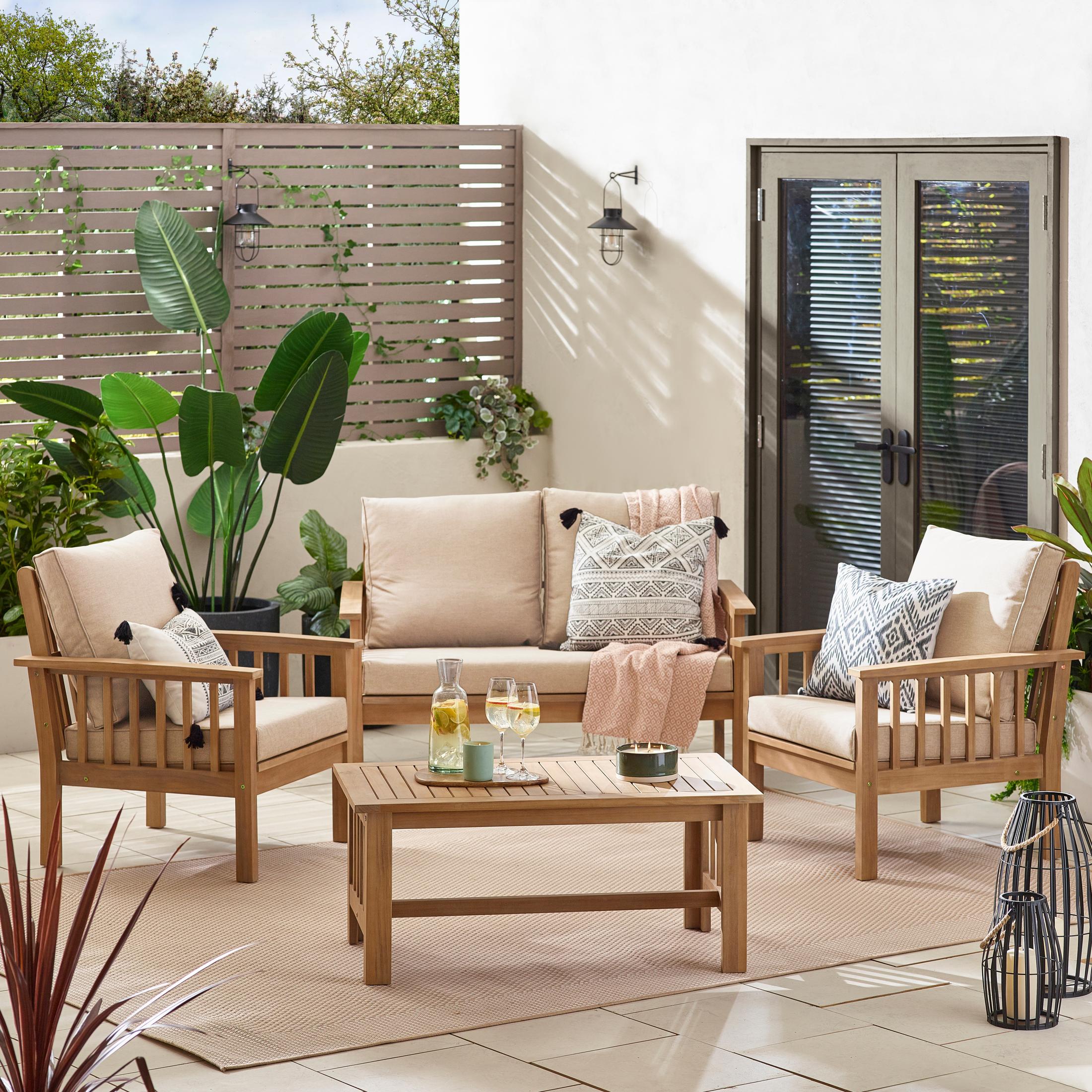 Vitur Wood & Cream 4 Seat Garden Sofa & Chairs Set — image 1