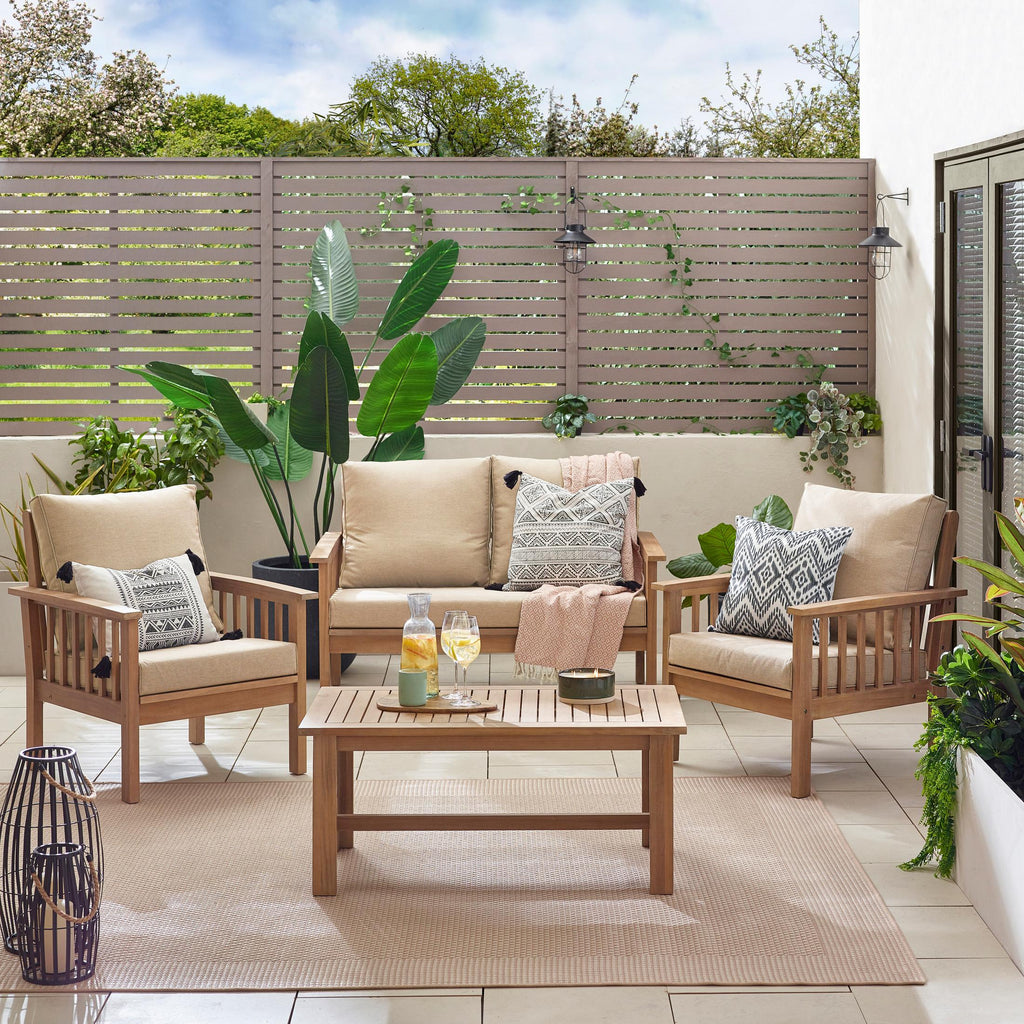 Vitur Wood & Cream 4 Seat Garden Sofa & Chairs Set — image 2