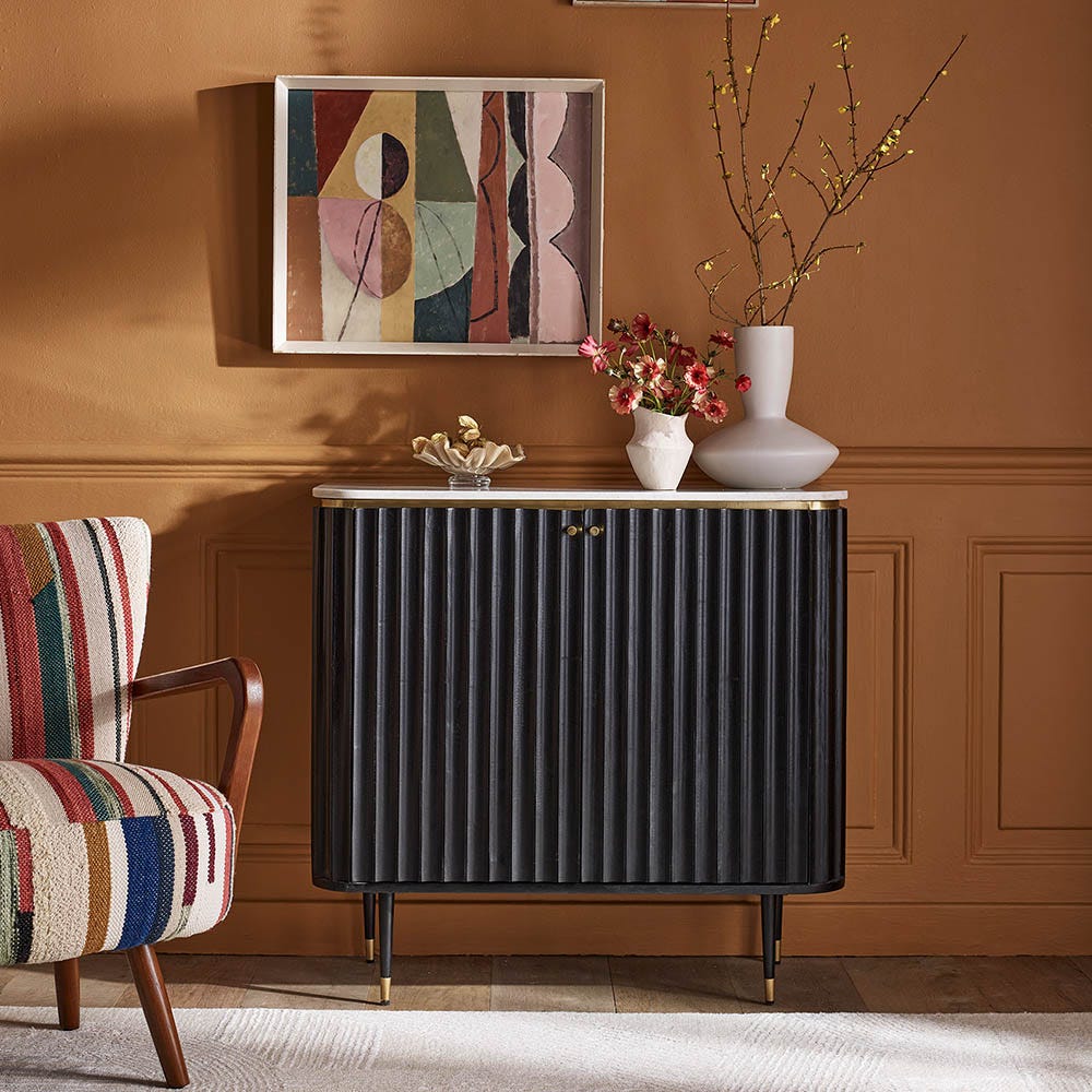 Flute Marble Drinks Cabinet in Black — image 1