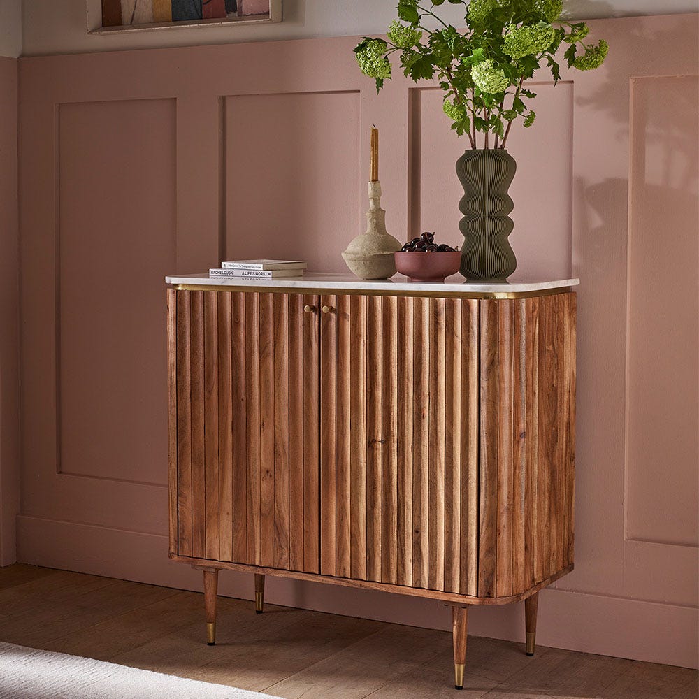 Flute Marble Drinks Cabinet in Natural — image 1