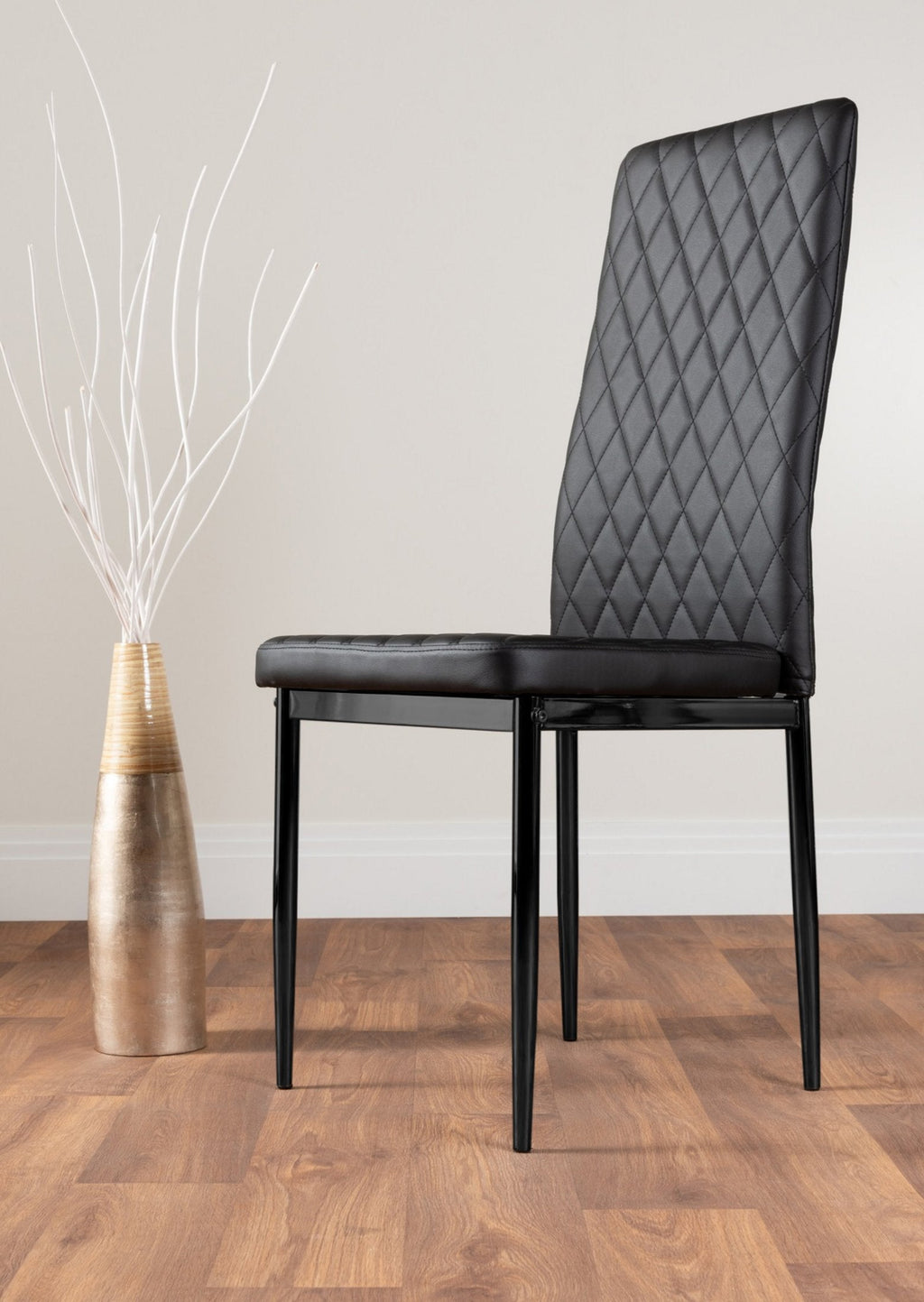 Koko Walnut Effect Round Dining Table & 4 Black Milan Black Leg Chairs — image 7