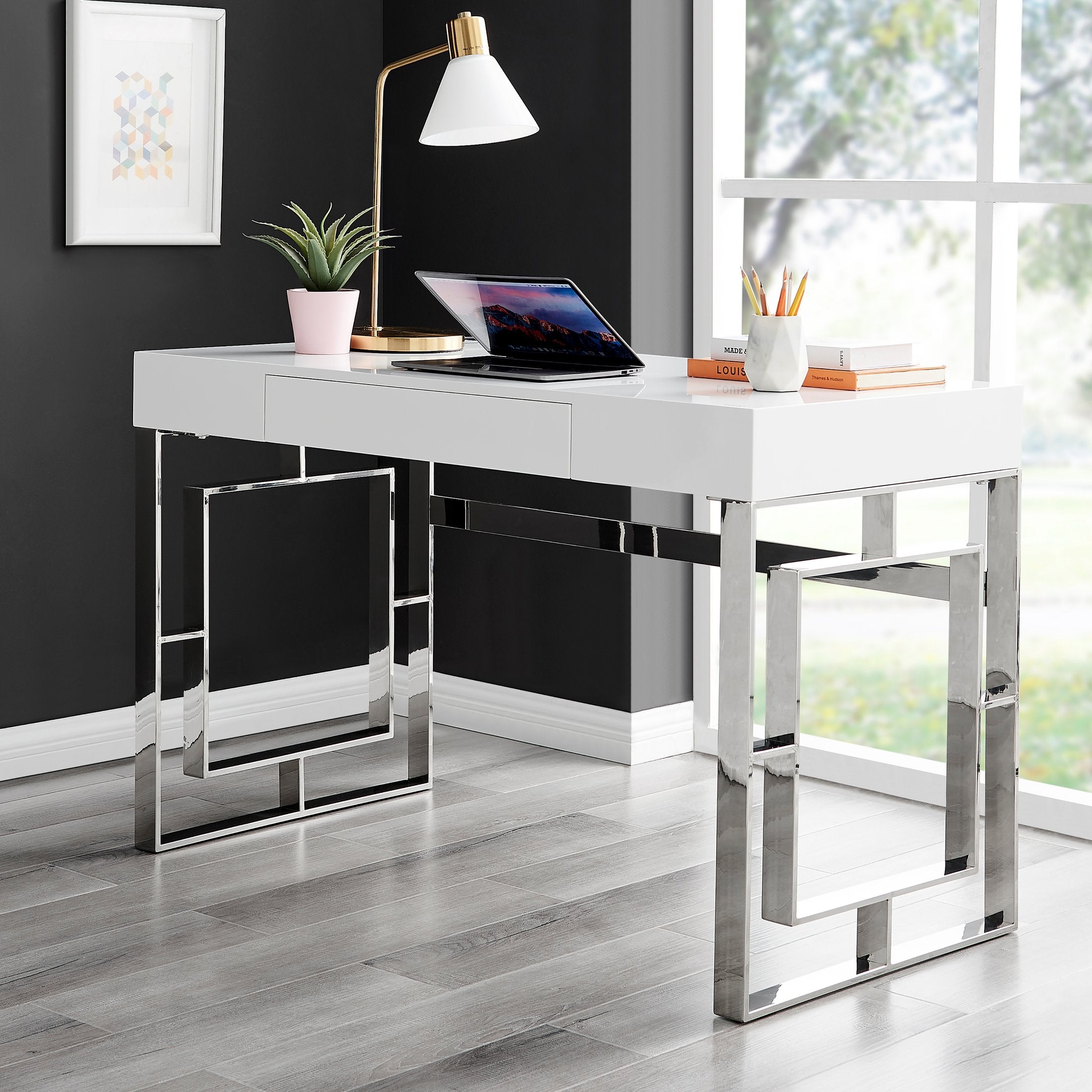 Cambridge White High Gloss 1 Drawer Dresser Desk — image 1