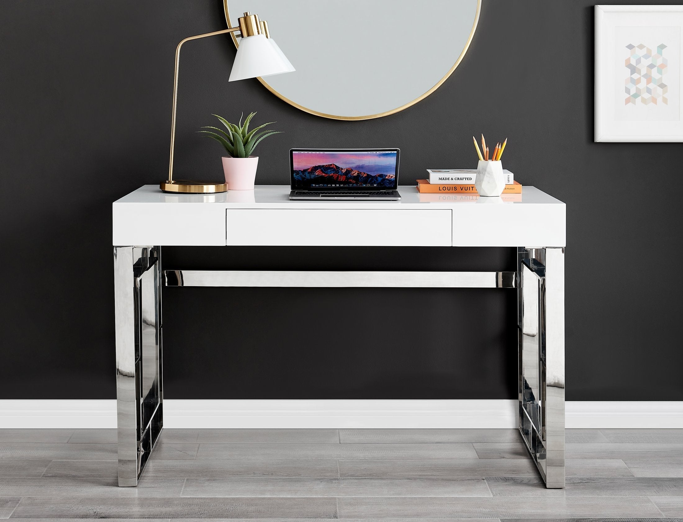 Cambridge White High Gloss 1 Drawer Dresser Desk — image 2