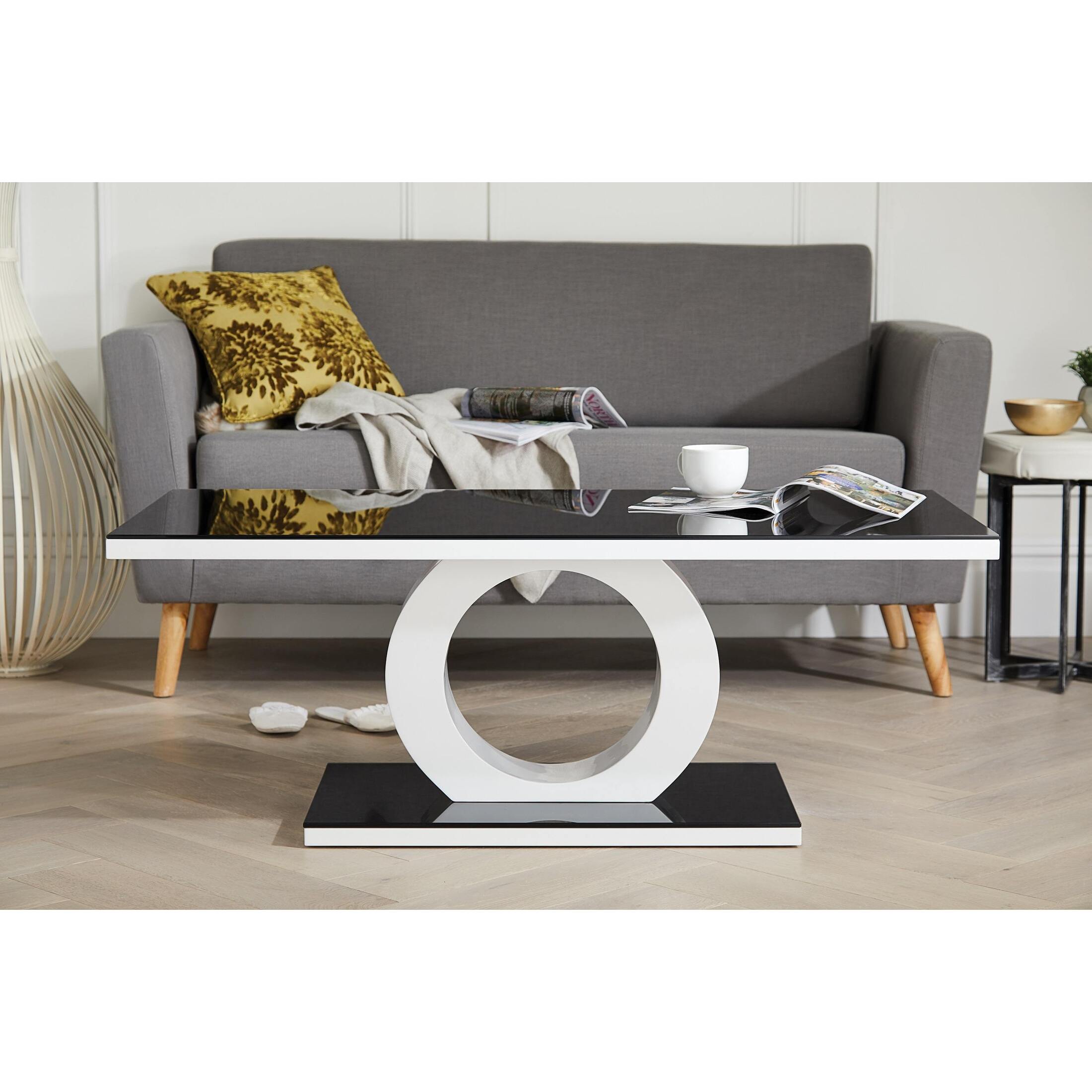 Giovani Rectangular Black Glass and White High Gloss Coffee Table — image 8