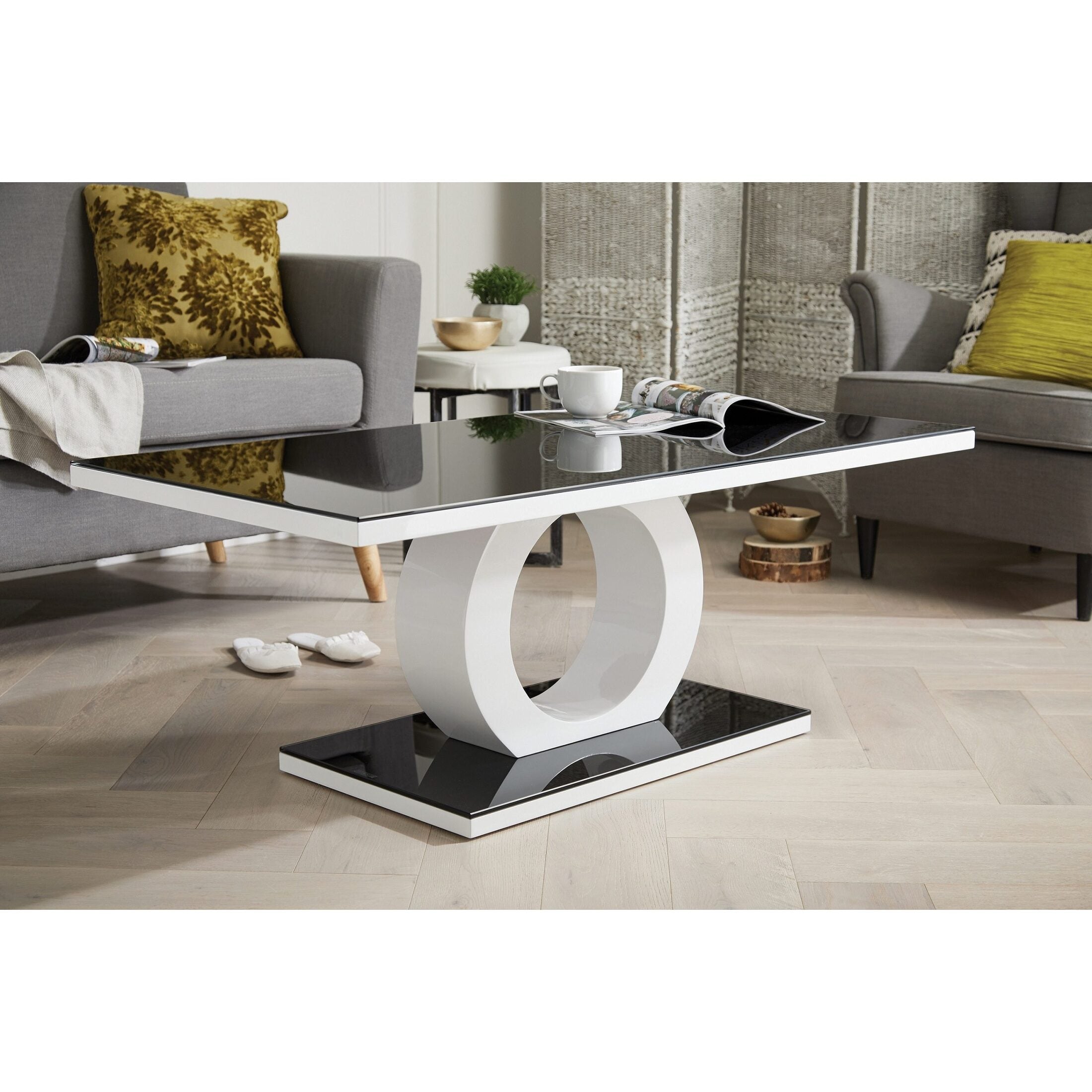 Giovani Rectangular Black Glass and White High Gloss Coffee Table — image 1