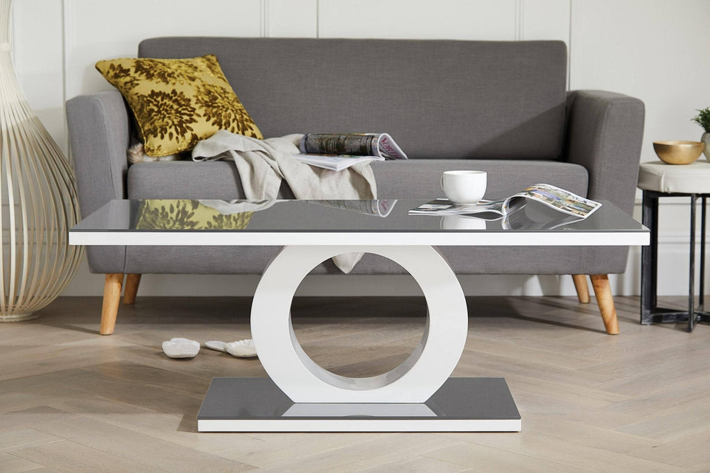 Giovani Rectangular Grey Glass and White High Gloss Coffee Table — image 5