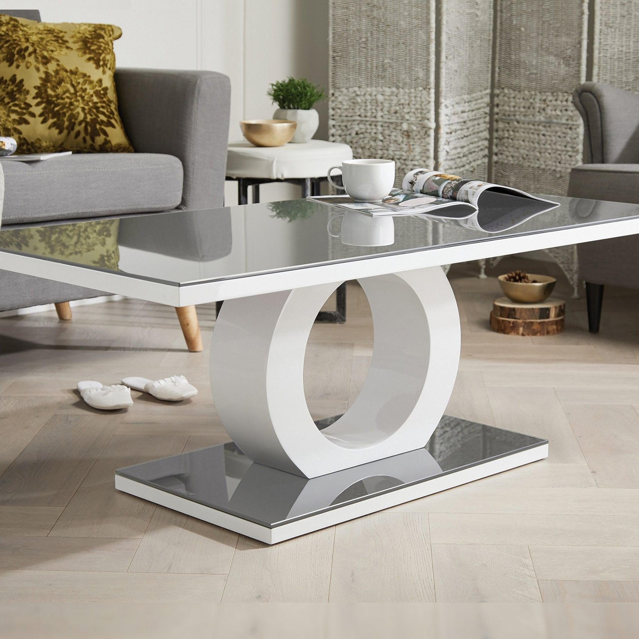 Giovani Rectangular Grey Glass and White High Gloss Coffee Table — image 1