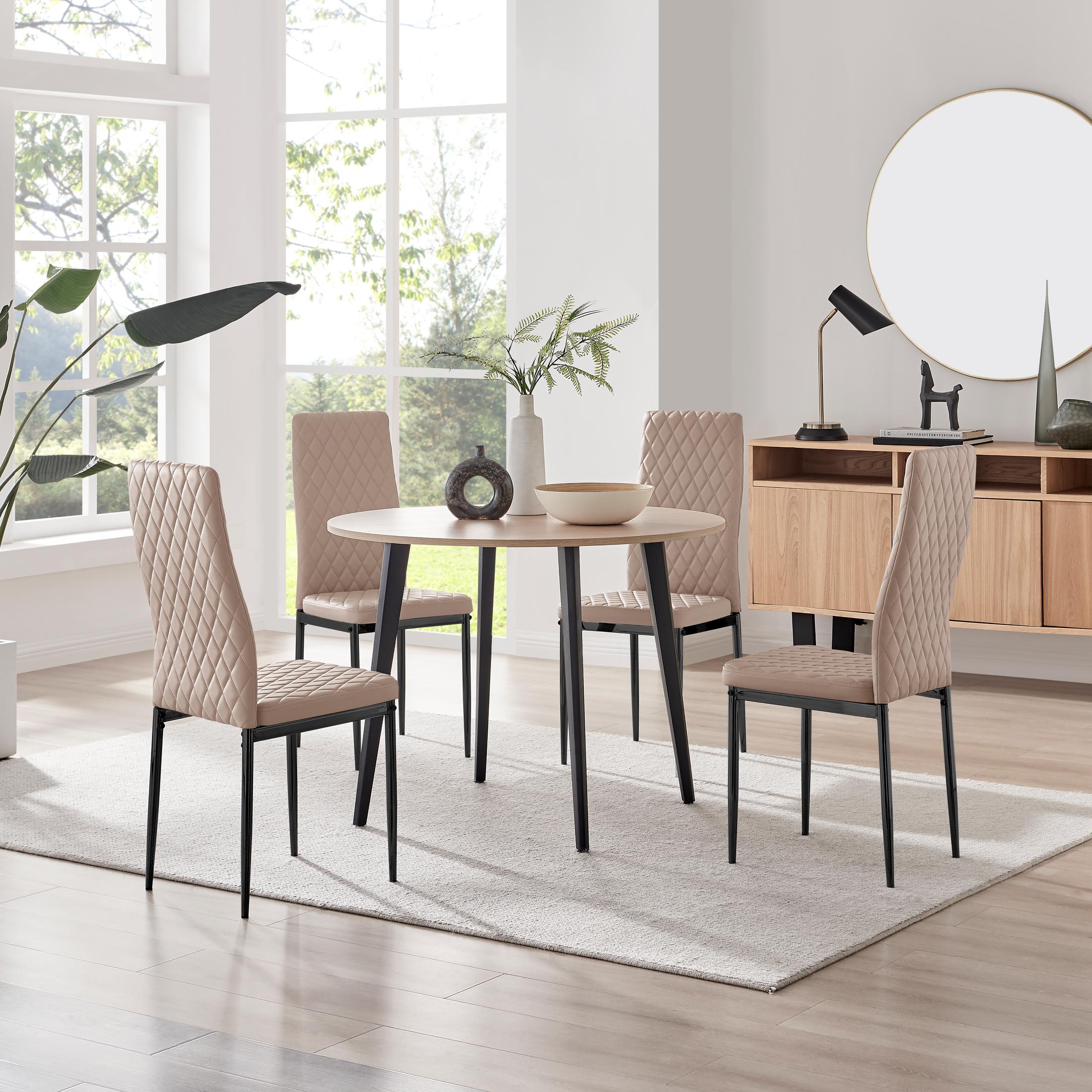Koko Oak Effect Round Dining Table & 4 Cappuccino Milan Black Leg Chairs — image 1