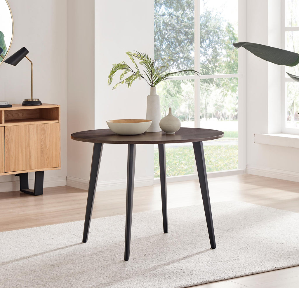 Koko Walnut Effect Round Dining Table & 4 Black Milan Black Leg Chairs — image 2