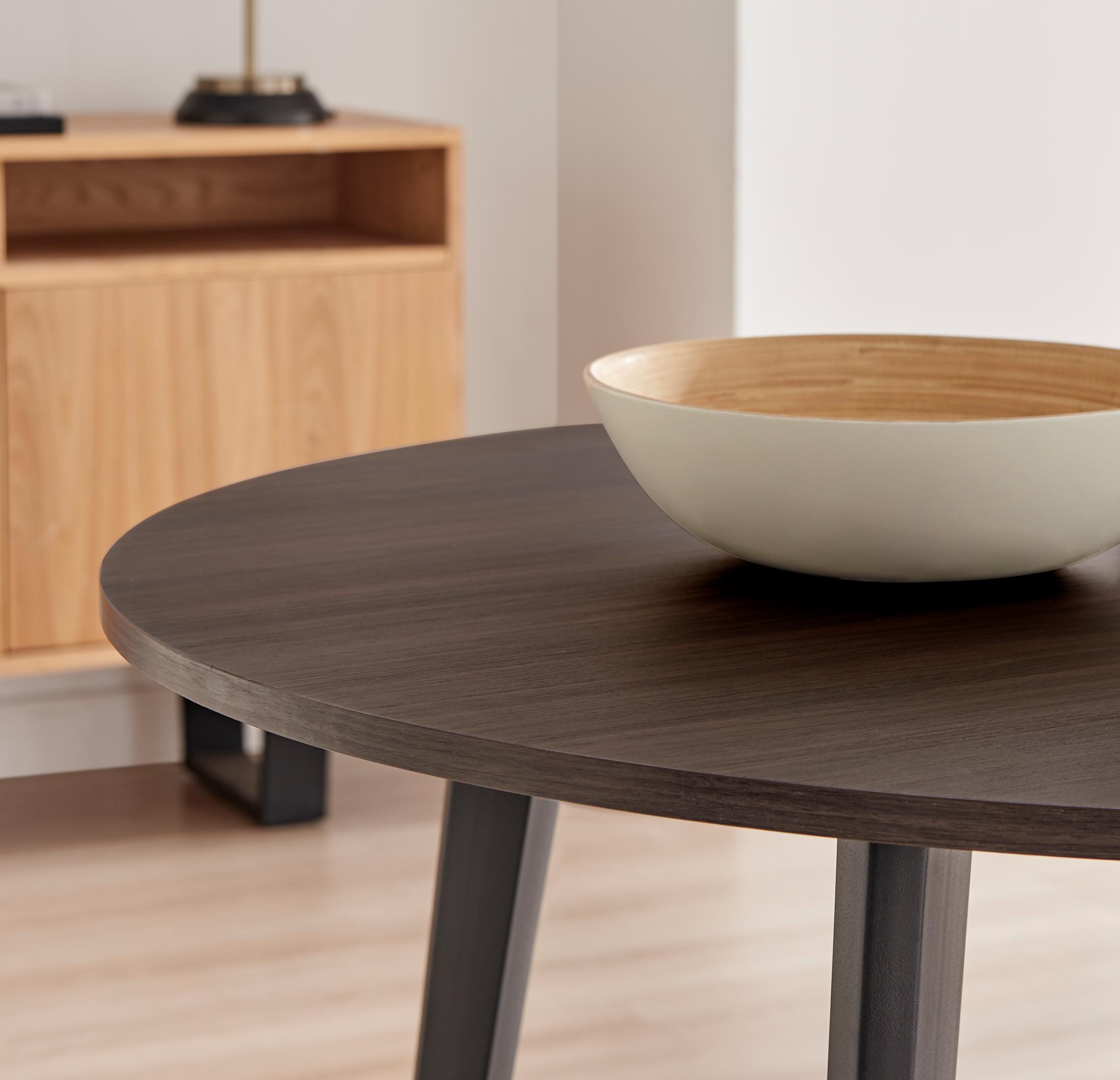 Koko Walnut Effect Round Dining Table & 4 Black Milan Black Leg Chairs — image 4
