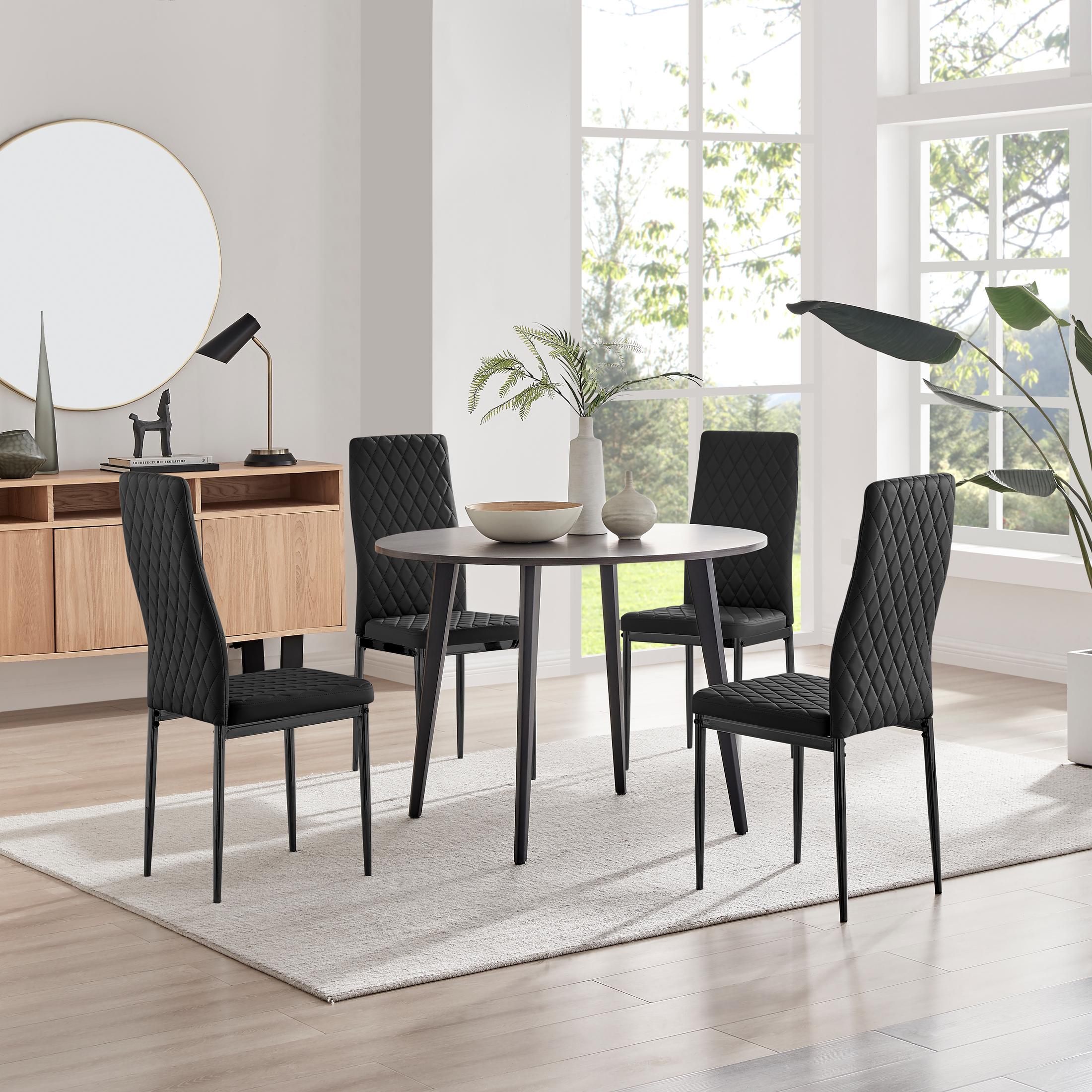 Koko Walnut Effect Round Dining Table & 4 Black Milan Black Leg Chairs — image 1