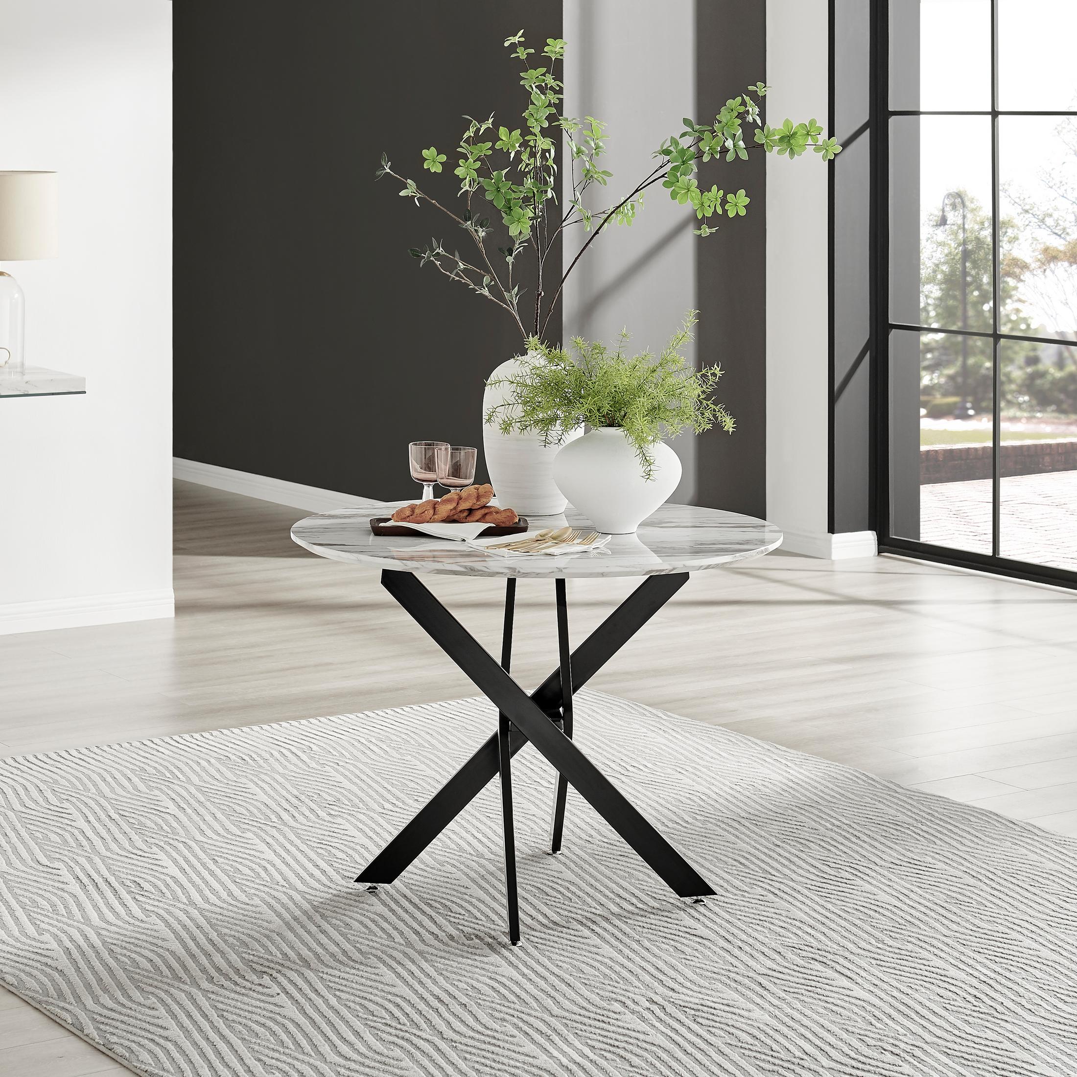 Novara Round White Marble Effect and Black Metal 4 Seater Dining Table — image 8