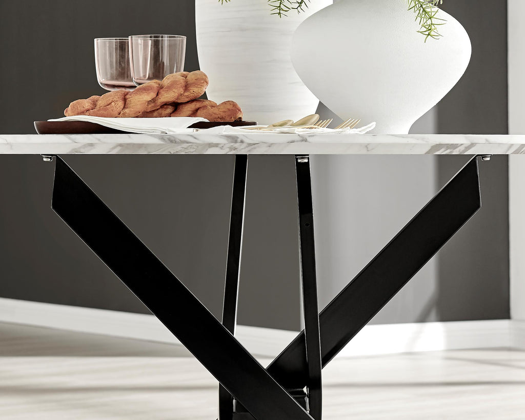 Novara Round White Marble Effect and Black Metal 4 Seater Dining Table — image 5