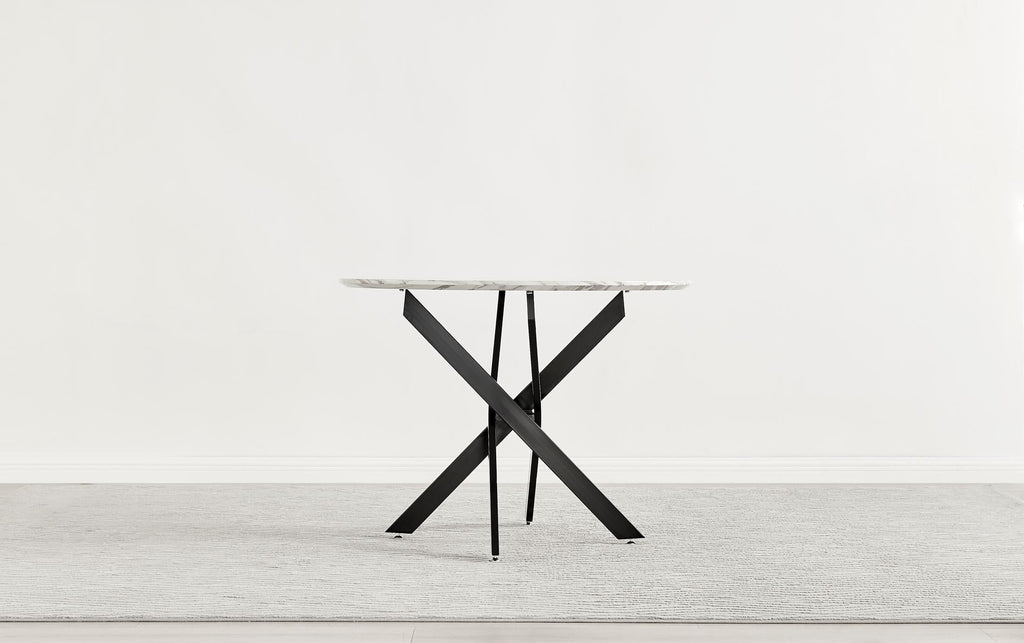 Novara Round White Marble Effect and Black Metal 4 Seater Dining Table — image 7