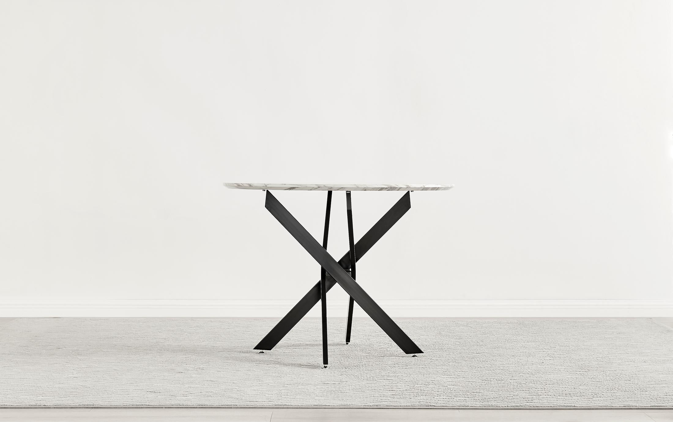 Novara Round White Marble Effect and Black Metal 4 Seater Dining Table — image 7